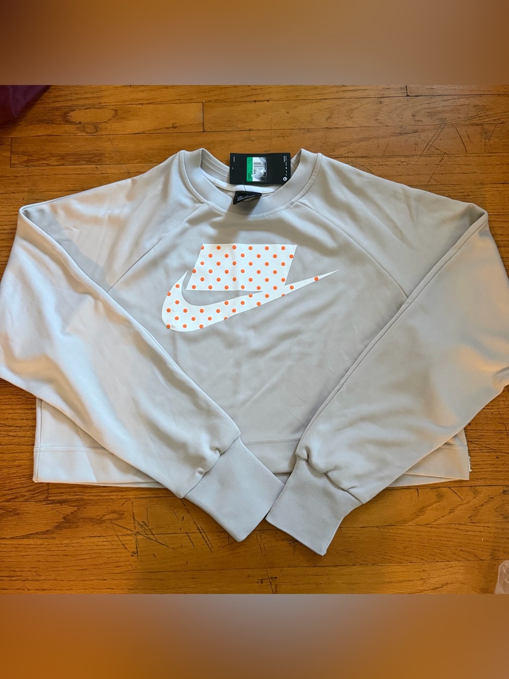 NWT Nike Cropped Sweatshirt with Polka Dot Swoosh - Beige / Light Gray - Picture 2 of 5